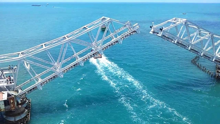 Pamban Bridge Opens for Ship