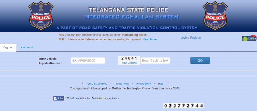 Check Traffic E-challan Status in Telangana by Vehicle Registration Number
