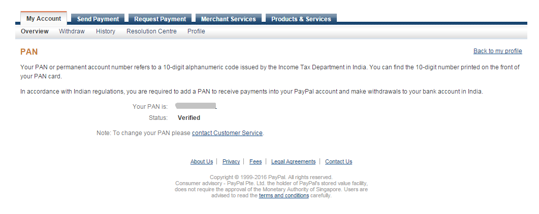 Change your PAN Number in Paypal