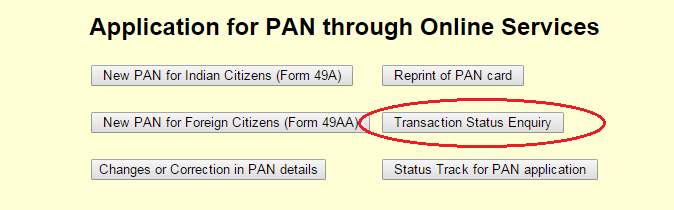 PAN Card Failed Transaction Status