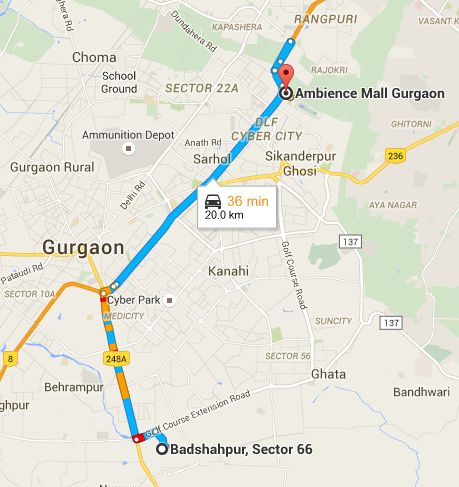 Pod Taxi Gurgaon Route Map