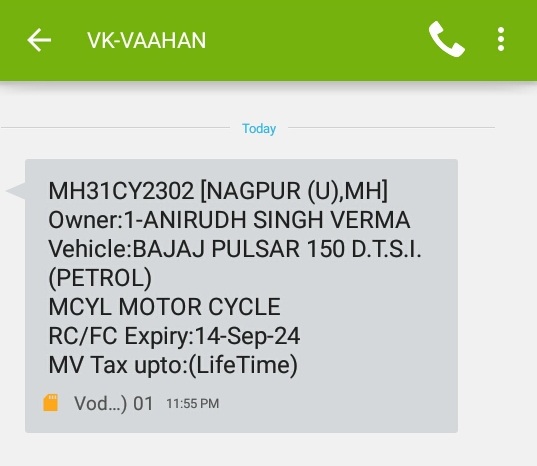 Search Vehicle Registration Details by SMS