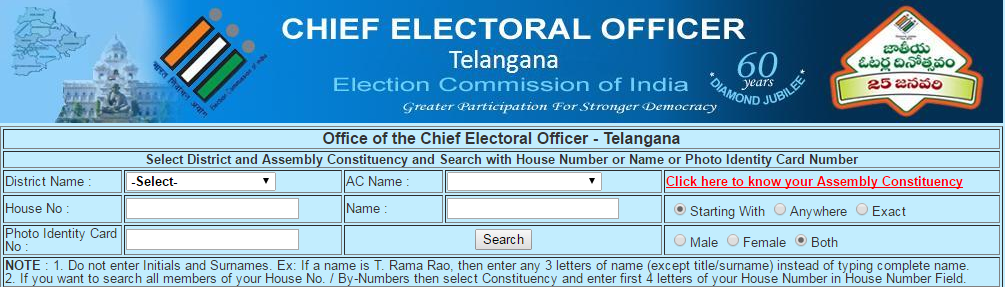 Search your Name in Electoral Roll of Telangana