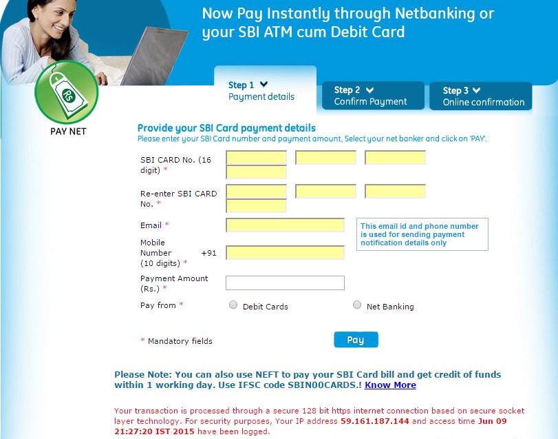 SBI Card Payment Option by Netbanking