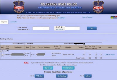 Telangana Traffic E-challan Status