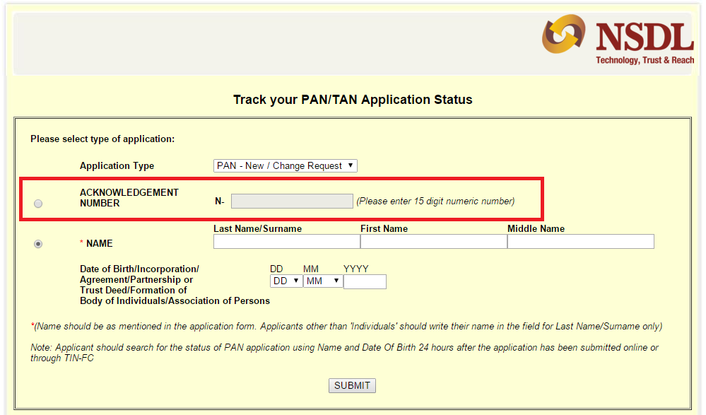 How to Check Status of PAN Application by Acknowledgement Number