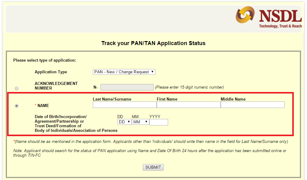 How to Check Status of PAN Application by Name and Date of Birth