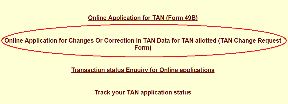 Online Application for Changes or Correction in TAN Data for TAN Allotted