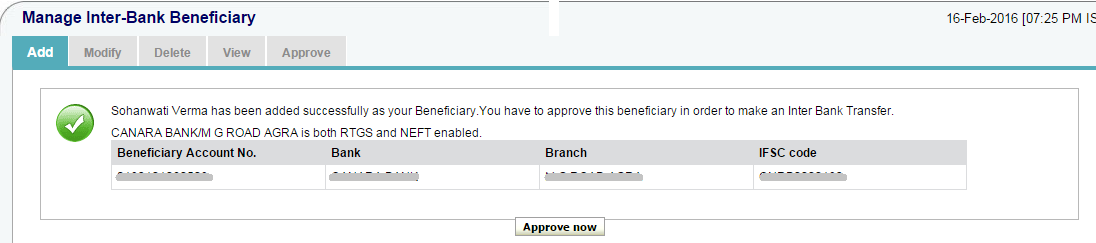 SBI Beneficiary Successfully Added but Pending Approval