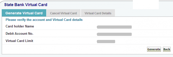 Generate SBI Virtual Credit Card