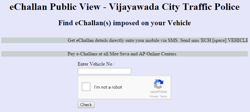 Vijaywada Traffic E challan Status