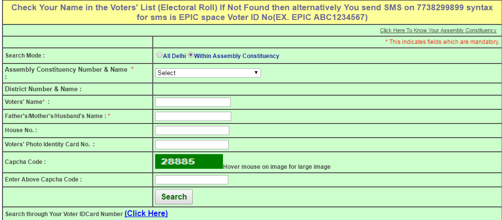 Search your Name in Electoral Roll of Delhi by Assembly Constituency