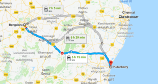 Best Road Route from Bangalore to Pondicherry via Krishnagiri