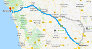 Best Road Route from Bangalore to Gokarna via Tumakuru