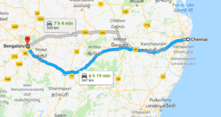 Best Road Route from Chennai to Bangalore via Vellore